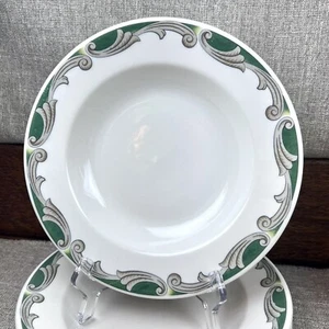 Ensaladera sopa con borde barroco floreciente verde gris Shenango EE. UU. - Imagen 1 de 5