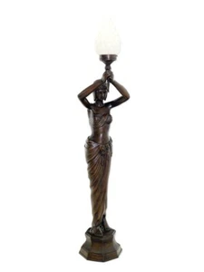 Lampe Stehleuchte Standleuchte ägyptische Frau mit Fackelleuchte Bronze (5857) - Picture 1 of 4