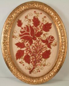 Antique Table Tree Life Coral Fine Pearls Italy Painting Framed Flowers Rare 20c