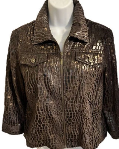 Ruby Rd Short Jacket Womens 12 Faux Leather Snakeskin Animal Print Cropped Brown - Picture 1 of 14