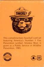 1985 Fresno Giants Smokey Bear #32 Header Logo - NM Baseball Card