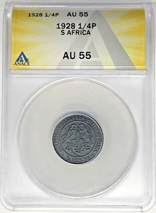 1928 South Africa 1/4 Penny ANACS AU 55 W5 - Picture 1 of 2