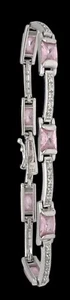 FAS Sterlingsilber 925 rosa Glas Kristall CZ Gliederarmband 7 Zoll - Bild 1 von 4
