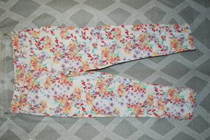 Girls Pants WHITE JEGGINGS Yellow Coral Purple FLORAL PRINT Elas Waist XL 12-14 - Picture 1 of 4