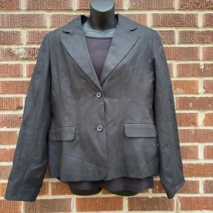 Vintage Rafaella NWT Blazer 100% Linen Lined Boxy 2 Button Black Sz 14 Career - Picture 1 of 10