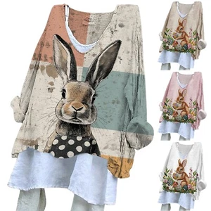 Women's Easter T Shirt Cute Animal Pattern Printed Shirt Comfortable Casual Tops - Picture 1 of 18