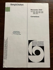 Bang & Olufsen Beocenter 2500 Manual de Servicio Correcciones Original B&O Genuino - Imagen 1 de 3