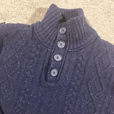 Johnston & Murphy Cable Knit Lambswool Blend Sweater Mens Large Blue Elbow Pads - Image 1 of 4