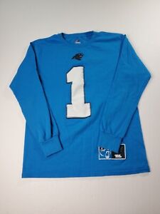 Carolina Panthers Cam Newton #1 T Shirt Medium Mens Blue Long Sleeve Majestic