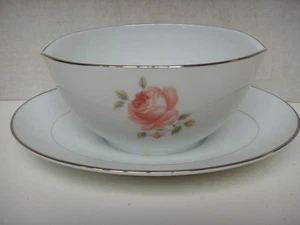 NORITAKE CHINA June Pink Rose GRAVY BOWL W/ATTACHED UNDER PLATE 6448 Vintage - Picture 1 of 1