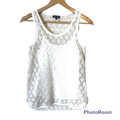 Camiseta sin mangas Vince Camuto de encaje para mujer XS blanca transparente boho minimalista ganchillo hada  Foto 1 de 4