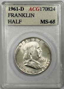 1961-D 50c ACCUGRADE Franklin Silver Half Dollar ACG Vintage Old Holder - BU Gem - Picture 1 of 2