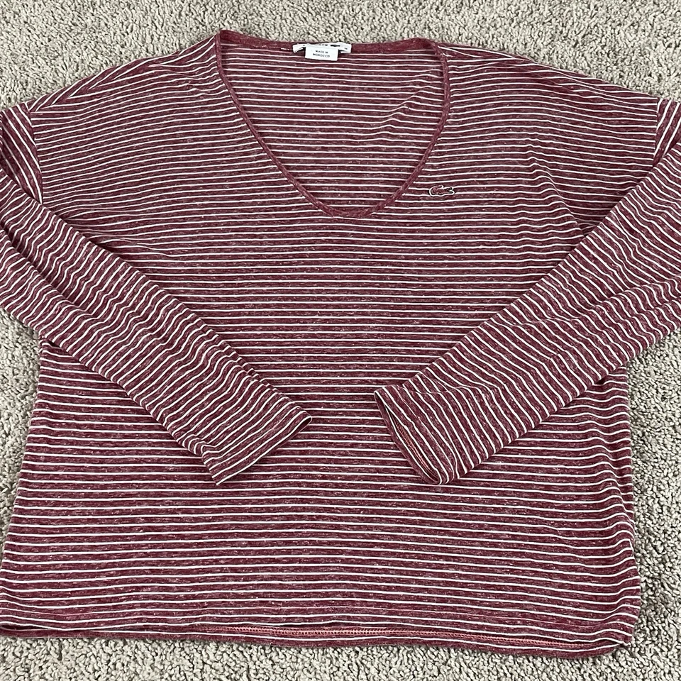 Camiseta Lacoste Larga Mujer Talla 38 Rojo y Blanco Tejido Manga Rayas E322 Foto 1 de 4
