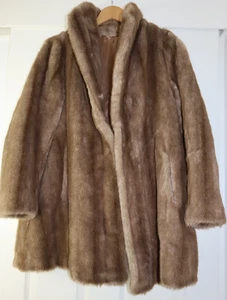 Vintage Astraka Tissavel Light Brown Faux Fur Coat Women's WWF Collection VGC - Picture 1 of 11