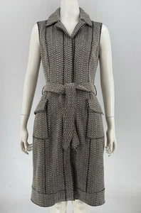 OSCAR DE LA RENTA Sleeveless Dress 8 Tweed Cotton Blend Silk Lined Beige Blue - Picture 1 of 10