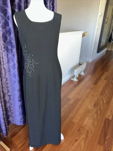 David Warren Black Sleeveless Maxi Dress Size 8 Embellished Silver & Round Neck - Picture 1 of 12