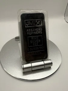 Barra trasera en blanco de plata .999 Johnson Matthey de 10 OZ de colección en martillos de plástico originales - Imagen 1 de 3