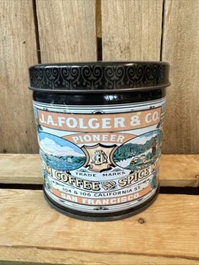 J A Folger And Company Pioneer Steam Coffee And Spice Mills Tin - Picture 1 of 9