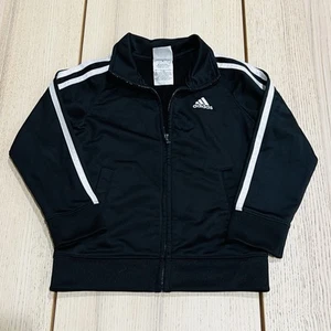 Adidas Jacket Boys Black White Stripe Athletic Logo Pockets Stylish Size 4 - Picture 1 of 11