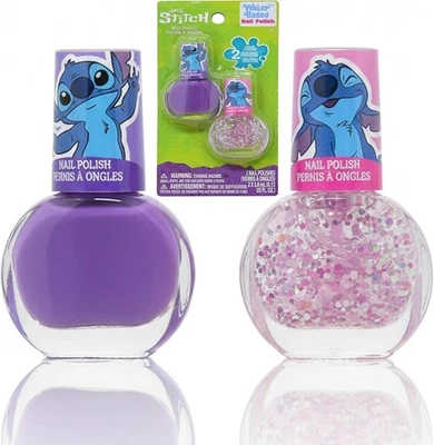 SRV HUB 2 Stück Disney Stitch Nagellack Set Mädchen Weihnachtsgeschenk schnelltrocknend abziehbarer Nagellack