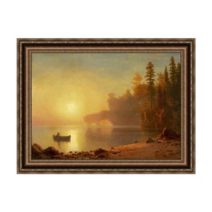 Gerahmte Leinwand Giclée-Druck Indianer Kanu von Albert Bierstadt Home Office Deko - Bild 1 von 16
