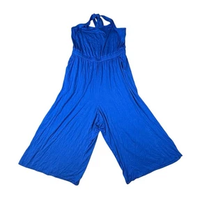 NWT TORRID Jumpsuit Romper Size 1 Blue Sleeveless Halter Tie Top Wide Leg - Picture 1 of 4