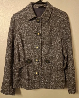 Blazer Liz Claiborne Tweed Blanco y Negro Talla 12 Mezcla Lana Seda Foto 1 de 4