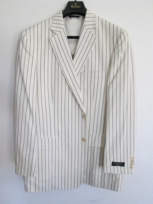 Hombre Nueva Chaqueta Brooks Brothers Regent Blanca Algodón/Lino Negra PIn Rayas 44L Foto 1 de 4