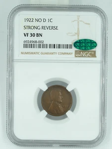 1922 No D NGC & CAC VF30BN Lincoln Wheat Cent Penny - Picture 1 of 3