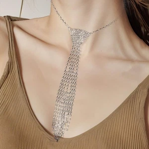 Rhinestone Necklace Tie Necklace Necktie for Women and Girls Durability Clothing - Picture 1 of 7