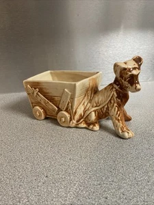 Vintage 1950’s McCoy Pottery Dog Terrier Pulling Wagon Planter - Picture 1 of 9