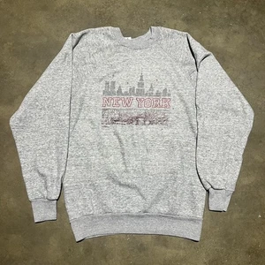 Vintage 80s New York Grey Raglan Sweatshirt 1980s - Picture 1 of 3