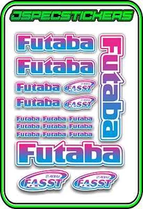 FUTABA RC STICKERS A5 SHEET R/C PLANE CAR BUGGY HELI REMOTE CONTROL BLUE PINK W - Picture 1 of 8