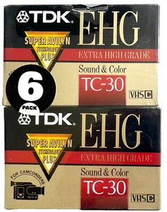 SIX PACK NEW TDK TC-30 EHG VHS-C VIDEO CASSETTES EXTRA HIGH GRADE MADE IN JAPAN - Picture 1 of 3