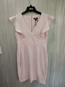DKNY size 10 sheath dress light pink v-neck ruffle sleeve above knee career wear - Picture 1 of 13