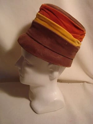 Vintage Beige, Yellow, & Orange Velour Hat -U.S.A. - Image 1 of 4