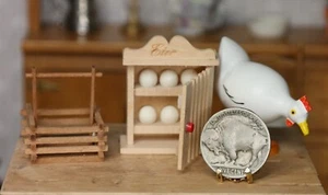 Gabinete de huevos alemán artesanal realista raro para casa de muñecas_6 huevos_gallina_cesta_bodo_1:12 - Imagen 1 de 24