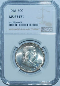 1948 NGC MS67FBL Full Bell Lines Franklin Half Dollar - Picture 1 of 2