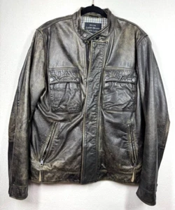 Lucky Brand Black Label Mens Leather Jacket Medium Brown/black Moto - Picture 1 of 14