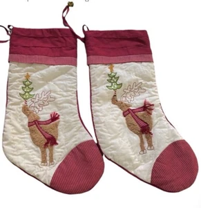 Reindeer Quilted & Embroidered Christmas Jingle Bells Stockings (2) - Picture 1 of 3