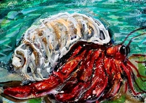 ORIGINAL ACEO Hermit CRAB Painting Sea Life Beach Maryland Ocean Sand ATC ART - Picture 1 of 1