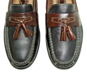 Sz 8.5 JOHNSTON & MURPHY Men's Shoes Tassel Loafer Black & Brown Leather NICE! - Picture 1 of 18