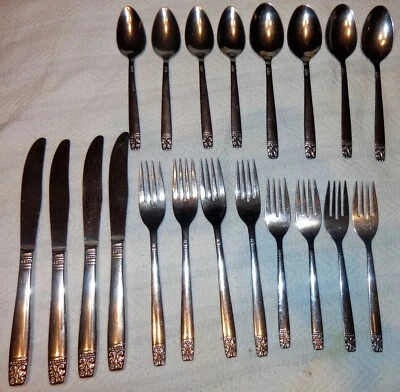 20 PC LOT Flatware SPOONS FORKS KNIVES WM ROGERS STAINLESS ONEIDA AZTEC ENCORE — 第 1/4 张图片