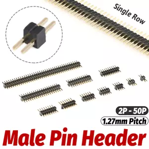 Male Pin Header 1.27mm Pitch 1X2/3/4/5/6/7/8/9/10-50P Single Row PCB Connector - Picture 1 of 19