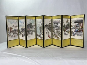Quadro antico stile coreano 8 mini pannelli schermo pieghevole 8”x29” - Foto 1 di 9