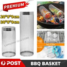 Rolling Grill Basket BBQ Net Cylinder Barbecue Grilling Meat Vegetables Cage NEW