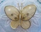 Vintage 60s Gold Tone Mesh Butterfly Pin Brooch with Sequin Flower Accents