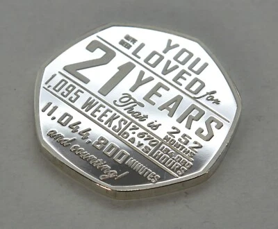 21st Birthday Silver Commemorative. Gift/Present, 21 Years, Congratulations - Image 1 of 4