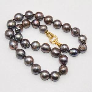 Huge 12-14mm Real Natural South Sea Black Baroque Edison Pearl Necklace 14-36'' - Picture 1 of 17