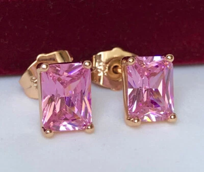 Deluxe Ohrringe Ohrstecker mit Zirkonia Kristall Rose 750er Gold 18K vergoldet  - Bild 1 von 4